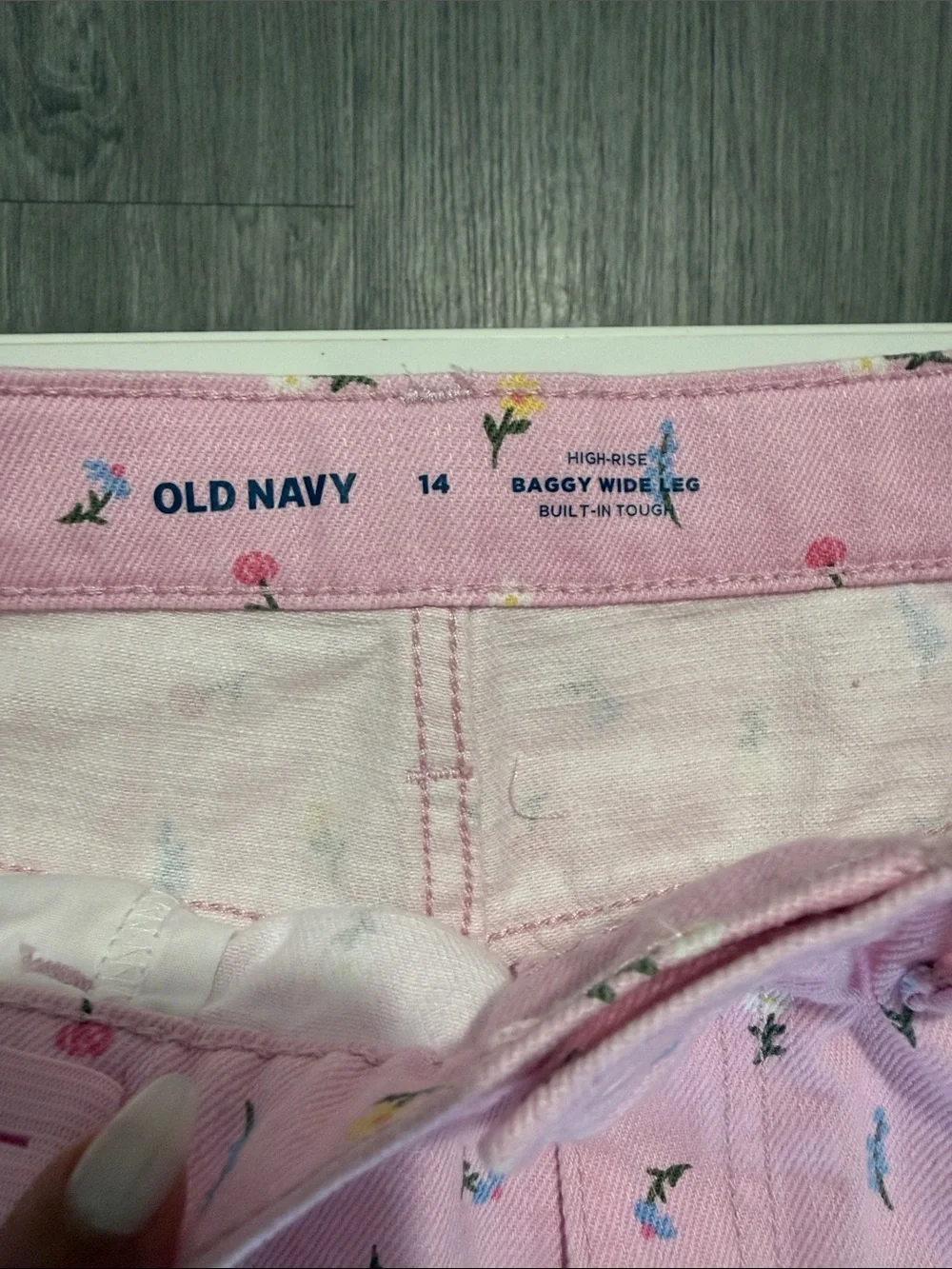 Old Navy • Girls High Rise Baggy Wide Leg Jeans • Pink & Floral • Size 14